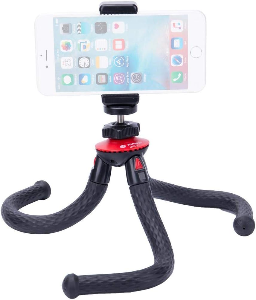 Fotopro Flexible Lightweight Mini Tripod Stand Foldable with Phone Tripod Mount, Mobile Holder, Bluetooth Remote for Mobile Action Camera, Mirrorless Cameras,DSLR (Black + Red)