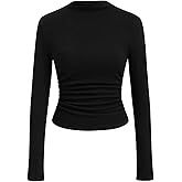 CIDER Mock Neck Tops for Women Thermal Shirts Long Sleeve Ruched Going Out Tops Basic Tee Slim Fit Fall Top