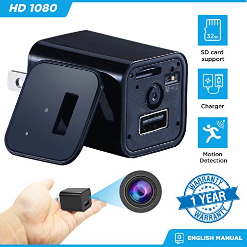 Hidden Mini Camera Night Vision Charger Camera Motion Detection Camera [1080P None WiFi HD Cam] Video Camera Remote View Live Camera Nanny Camera Mini USB Wall Charger Adapte