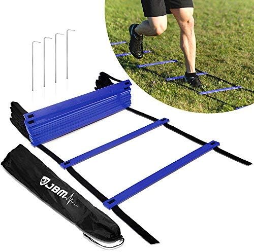 JBM Agility Ladder with Free Carry Bag Speed Ladder Agility Training Ladder for Agility Speed Ladder Drills Speed Training Soccer Football Agility Training (Blue, 8-Rung with 13' (4m) Strap)