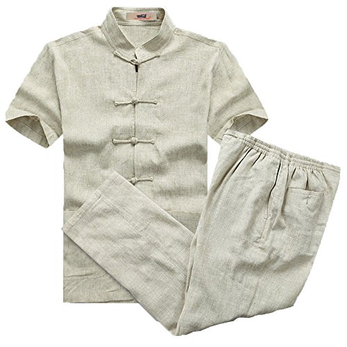 FangNer Men 's Summer Cotton Linen Short Chinese Style Loaded Tang Tuit Kung Fu T-shirts