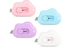 4pcs Cloud Shaped Letter Opener, Cute Cloud & Flower Mini Utility Box Cutter with Retractable Blade and Keychain Hole, Portab