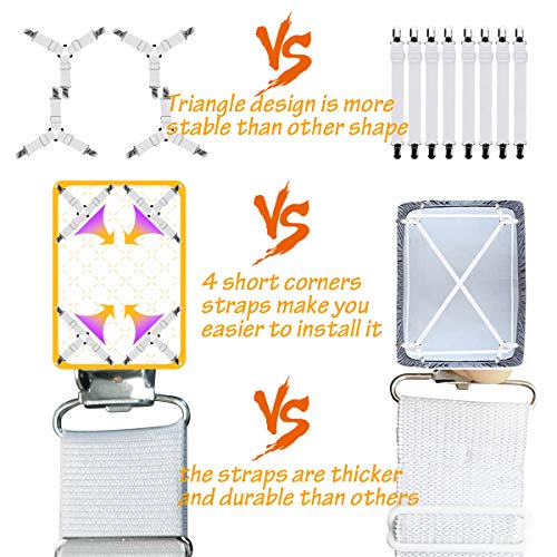 Ultrashang Bed Sheet Straps Fasteners 2Set White Elastic Triangle