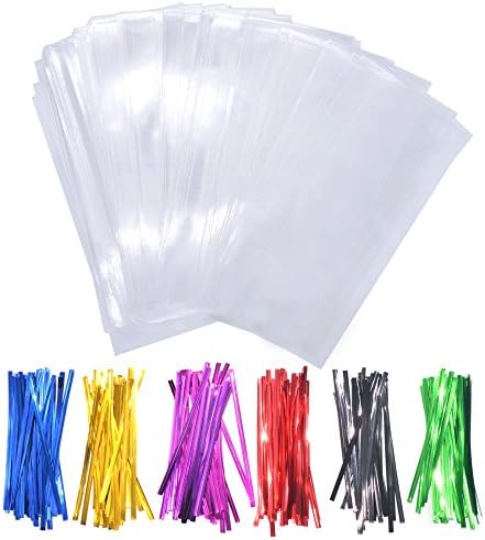 350 PCS Clear Plastic Cello Bags with 400 PCS 4" Twist Ties - YSLF Clear Treat Bags OPP Treat Bags for Gift Wrapping, Bakery, Cookies, Candies and Dessert Packing (4" x 9.8")