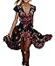 R.Vivimos Women's Summer Vintage Floral Print Deep V Neck High Low Long Dresses (Large,Black)