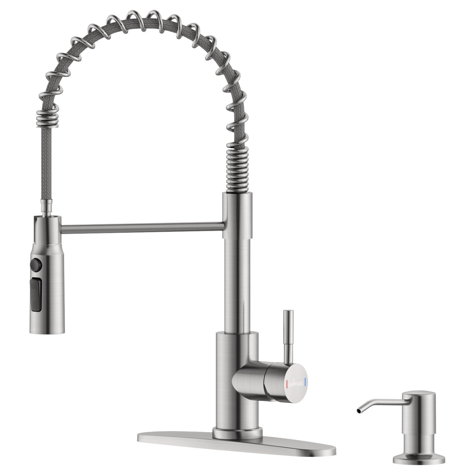 Photo 1 of APPASO Kitchen Faucet with Pull Down Sprayer and Soap Dispenser, Spring Sink Faucet High Arc Single Handle Stainless Steel, 3 or 4 Hole Brushed Nickel, Easy Install for Kitchen RV Bathroom Bar