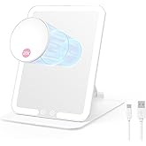 Benbilry Foldable Travel Makeup Mirror with Lights and 20X Magnification, Rechargeable Tabletop LED Vanity Mirror with Adjustable Stand, 3-Colored Dimmable Lighting, Portable Cosmetic Mirror, White