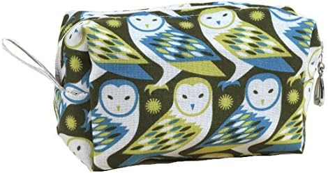 Dana Herbert Lily Small Lined Cotton Cosmetic Bag Owl Print Loaf Shape Made in USA