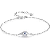Kaletine Hamsa Evil Eye Bracelet 925 Sterling Silver Cubic Zirconia Anklet for Women Chain Adjustable 6.3in+1.6in