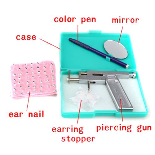 Zcargel Professional Steel Ear Nose Navel Body Piercing Gun Tool Kit free 49 Pairs Steel Studs Supply with Stylus