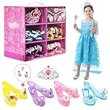 BiBiblack Girls Princess Dress up Shoes Role Play Collection Shoes Set with Princess Tiara and Accessories Jewelries Pink