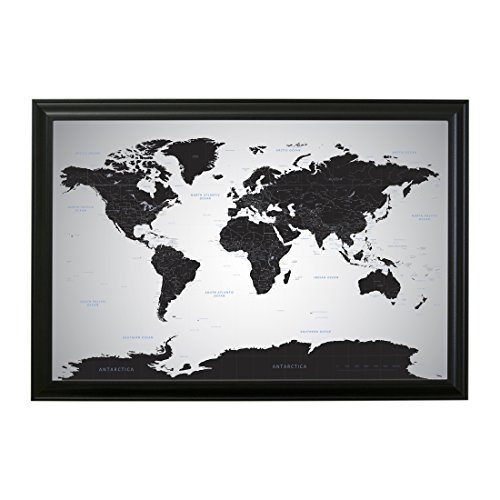 Push Pin Travel Maps Black Ice World with pins - 24 x 36 Black Frame