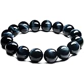 DYFUHO Blue Tiger Eye 12MM Bracelet Tiger Eye Beads Bracelet Protection Talisman Stretch Crystal Bracelet,Blue,12MM