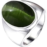 HIJONES Stainless Steel Big Oval Cat Eye Stone Ring for Men Stainless Steel Wedding Promise Bands