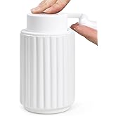 Foaming Soap Dispenser, White Ceramic Refillable Foam Hand Soap Pump for Bathroom Kitchen, 10.5OZ Lotion Dispenser, Foaming Dish Soap Dispenser, Modern Stripe Design, ANTIS'S HOME