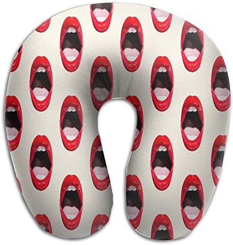 BRECKSUCH Red Sexy Womens Mouth Open Print U Type Pillow Memory Foam Neck Pillow For Travel And Relief Neck Pain Comfortable Super Soft Cervical Pillows With Resilient Material Relex Pollow