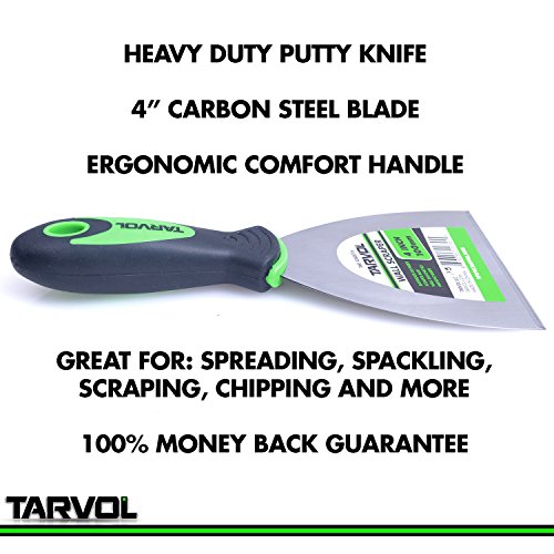 4" Putty Knife (HEAVY DUTY - FLEXIBLE STIFF BROAD KNIFE BLADE) Paint & Wall Scraper - Carbon Steel - Ergonomic Comfort Handle - Perfect for Spackle, Spreading Scraping Walls, Floors, Tile, & More! - Thumbnail 2