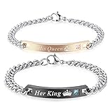 GAGAFEEL His Hers Matching Set Titanium Stainless Steel His Queen Her King Couple Bracelet 2 pcs with Gift Box