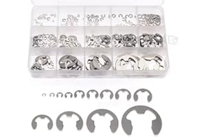 CAASFOOY Retaining Rings Assortment Set, 304 Stainless Steel External Snap Ring Clip Kit, 1.2-15mm E Circlip Retainer Rings f