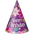 Unique Birthday Blossoms Multicolor Paper Party Hats (21cm) Pack of 8 - Vibrant & Festive Cone Hats for Celebration Fun