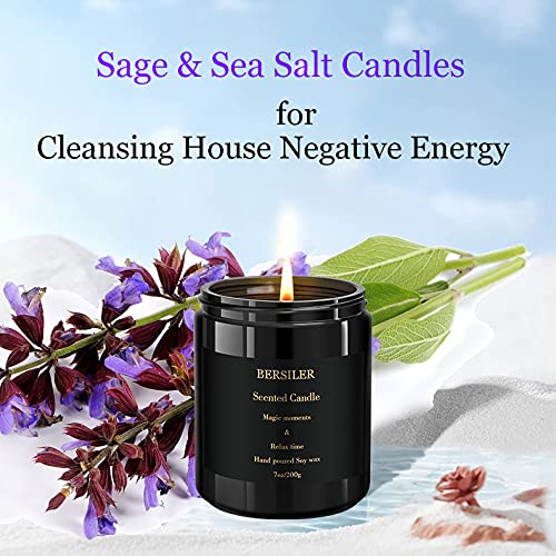 Bersiler Jar Candles - Scented Candles 7 oz - Wood Sage Sea Salt Cleansing House Negative Energy Clearance - Gift for Women/Men Birthday Valentine\'s Day Soy Wax