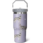 Caiibaoob Siberian Husky Travel Cup for Dog Lover,30 oz Siberian Husky Vacuum Insulated Tumbler with Handle