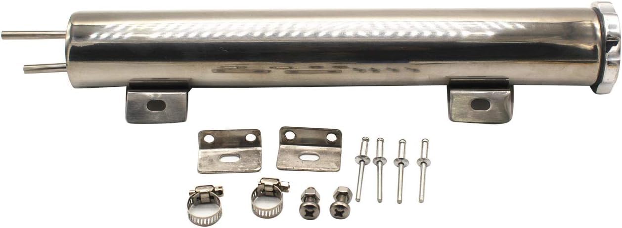 Photo 1 of 1 SET SHLPDFM Silver Overflow Tank 2" X 13" Polished Stainless Steel Radiator Coolant Overflow Puke Tank 20OZ Can Fits for GM, Chevy, GMC, Cadillac, Pontiac, Buick, Ford, Chrysler, Dodge