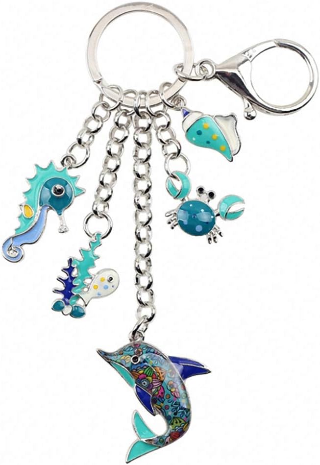 Kytrun Enamel Alloy Ocean Dolphin Crab Seahorse Key Chain Keychain Holder Cartoon Animal Jewelry for Women Girls Bag Car Charms Blue
