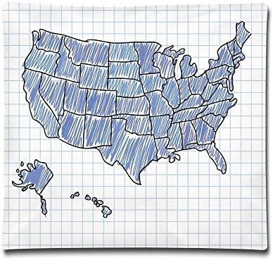 Isjiqnsq Unisex Hand Drawn US Map Sketchy Display Doodle Cartography 18X18 Inch Cotton Polyester Decorative Home Decor Sofa Couch Desk Chair Car Square Throw Pillow Case