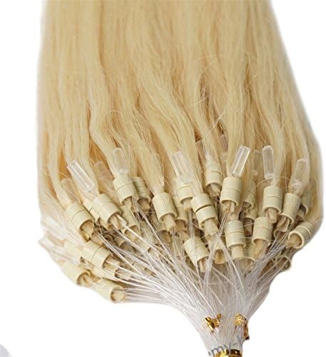 1G/S Double Silicone Remy Loop Micro Ring Beads Human Hair Extensions Straight Hair (18" 50S, Platinum Blonde)