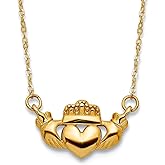 JewelryWeb 14k Gold Polished Irish Claddagh Celtic Trinity Knot Necklace 17 Inch 7.6mm Wide Pendant Necklace for Women