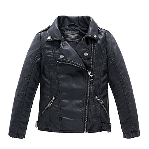 Boys Collar Motorcycle Faux Leather Coat Zip Leather Jacket (3-4T, Black)