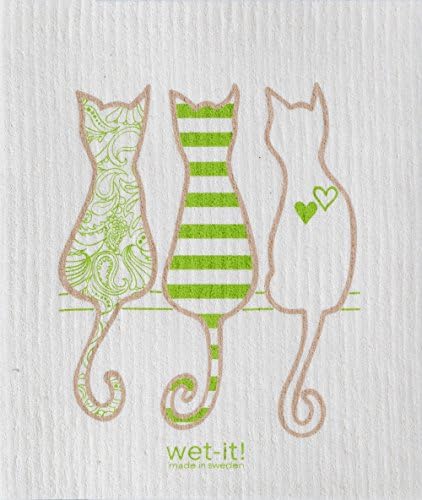 Swedish Treasures Wet-it! Cleaning Cloth, Cat Lover in Green, Super Absorbent, Reusable, Biodegradable, All-purpose