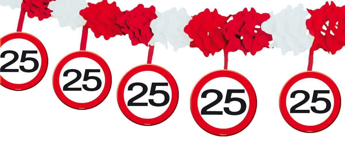 Folat 05224 25th Birthday Traffic Sign Garland with Hangers, Multi Colors, Zahl 25