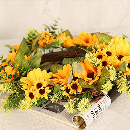 image for Kidirt Simulation Sunflower Wreath Decorative Sunflower Door Hanging, 