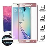 Galaxy S6 Edge Glass Screen Protector,[Full Coverage]Tempered Glass for Samsung Galaxy S6 Edge/G9250 [3D Curve][9H Hardness][Anti-Scratch][Bubble Free][Ultimate Clarity](Rose Gold)