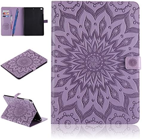 iPad Air 2 Case,Careynoce PU Leather Magnetic Flip Wallet Protective Case Cover for Apple iPad Air 2 iPad 6 (9.7") + Screen Protector and Stylus Pen - Sun Flower(Purple)