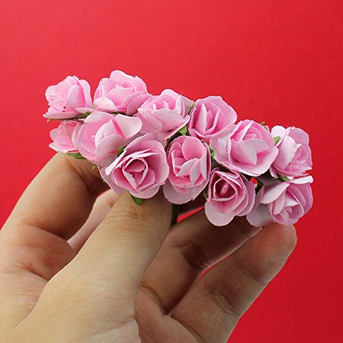 SeaISee 144pc Beautiful Artificial Paper Rose Flower Wedding Card Embellishment , Pink
