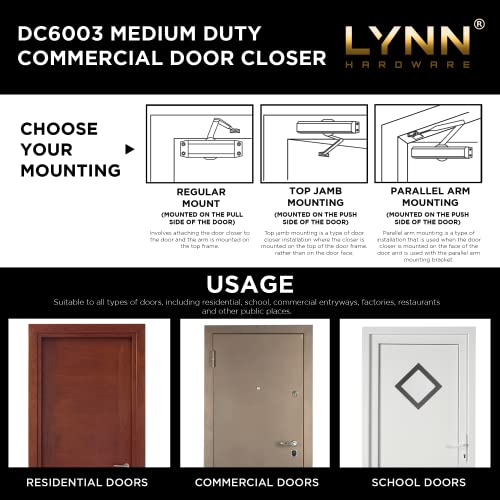 Boomerang D503 Surface Mount Door Closer - Light/Medium Duty, Adjustable, UL 3hr Fire Rated, Aluminum Finish