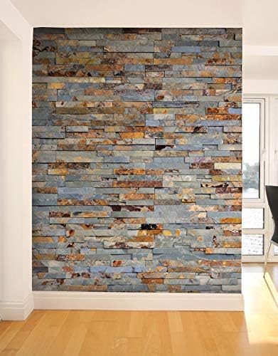 Colorful Rustic Natural Slate Brick Stone Wall Mural Sticker #6145. 108in W X 48in H.
