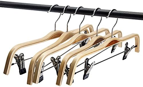 Minoniso Wooden Pants/Clothes Hangers with Polished Clips and Hooks, Natural Wood Suit Hangers, Pack of 5