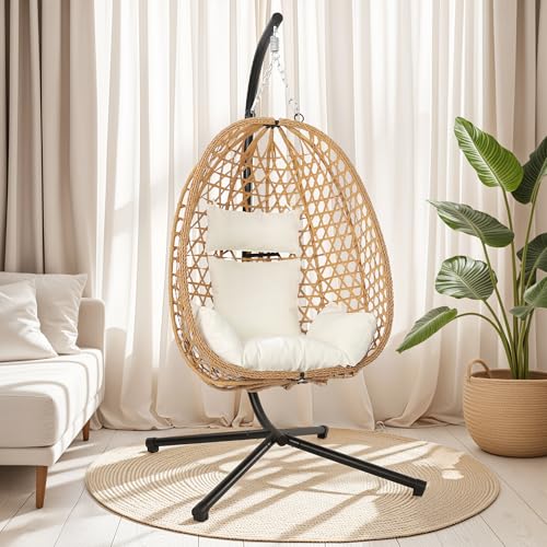 LEX CRAFT Egg Chair with Stand, Patio Wicker Hanging Chair, Hammock Swing