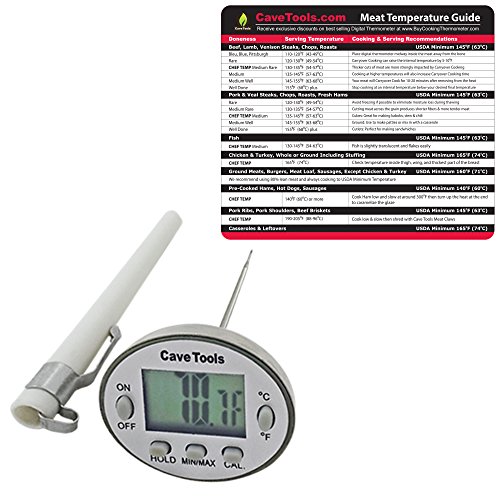 Meat Temp Chart + Digital Thermometer - INSTANT READ PROBE - For Cooking BBQ Candy Chocolate Liquids Baking & Food in Kitchen - Use on Grill Smoker or Barbecue for Quick & Accurate Temperatures