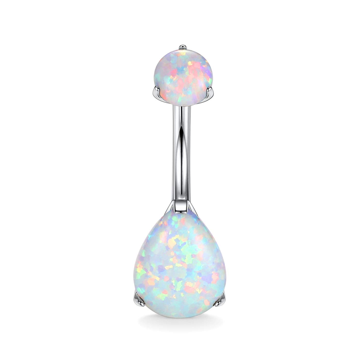 hengkaixuan Navel Piercing Ring 14G (1.6mm) G23 Titanium Steel Clear Double White Water Drop opal Prong Set Belly Button