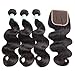 SIJIMEI Brazilian Body Wave With Closure 100% Unprocessed Virgin Human Hair Natural Color Weave Brazilian Virgin Hair Extensions 3 Bundles Body Wave And 4x4 Lace Closure(12 14 16 with10,Free Part)