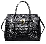 PIJUSHI Genuine Leather Tote Crocodile Ladies Padlock Handbags with Gold Hardware