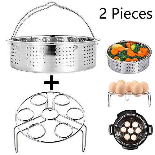 Steamer Basket With Egg Steamer Steamer Rack for Instant Pot and Pressure Cooker Accessories, Vegetable Steam Rack Stand. Fits Instant Pot 5,6,8 qt Pressure Cooker, Stainless Steel, 2 Pieces