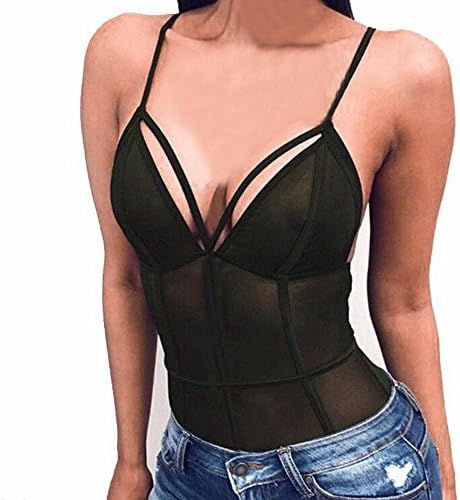 Bodysuits Lace Foutou Women Harness Out Romper Playsuit Triangle Jumpsuit (M, Green)