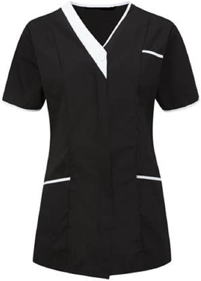 Womens Asymmetrical Tunic with Contrast Trim, Dentist Vet Hospital Beauty Salon, INS33BL