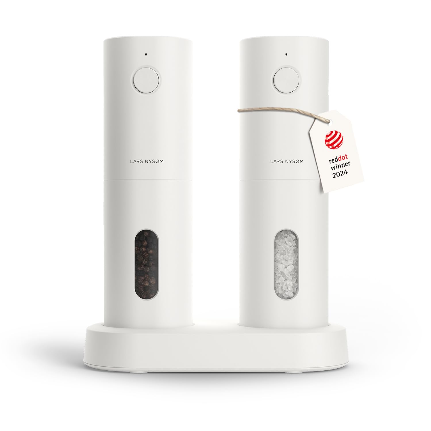 Photo 1 of LARS NYSØM Electric Salt and Pepper Grinder Set I Automatic Salt and Pepper Mills with Adjustable Ceramic Grinder I USB Rechargeable Electric Spice Mill Set (Pure White)
